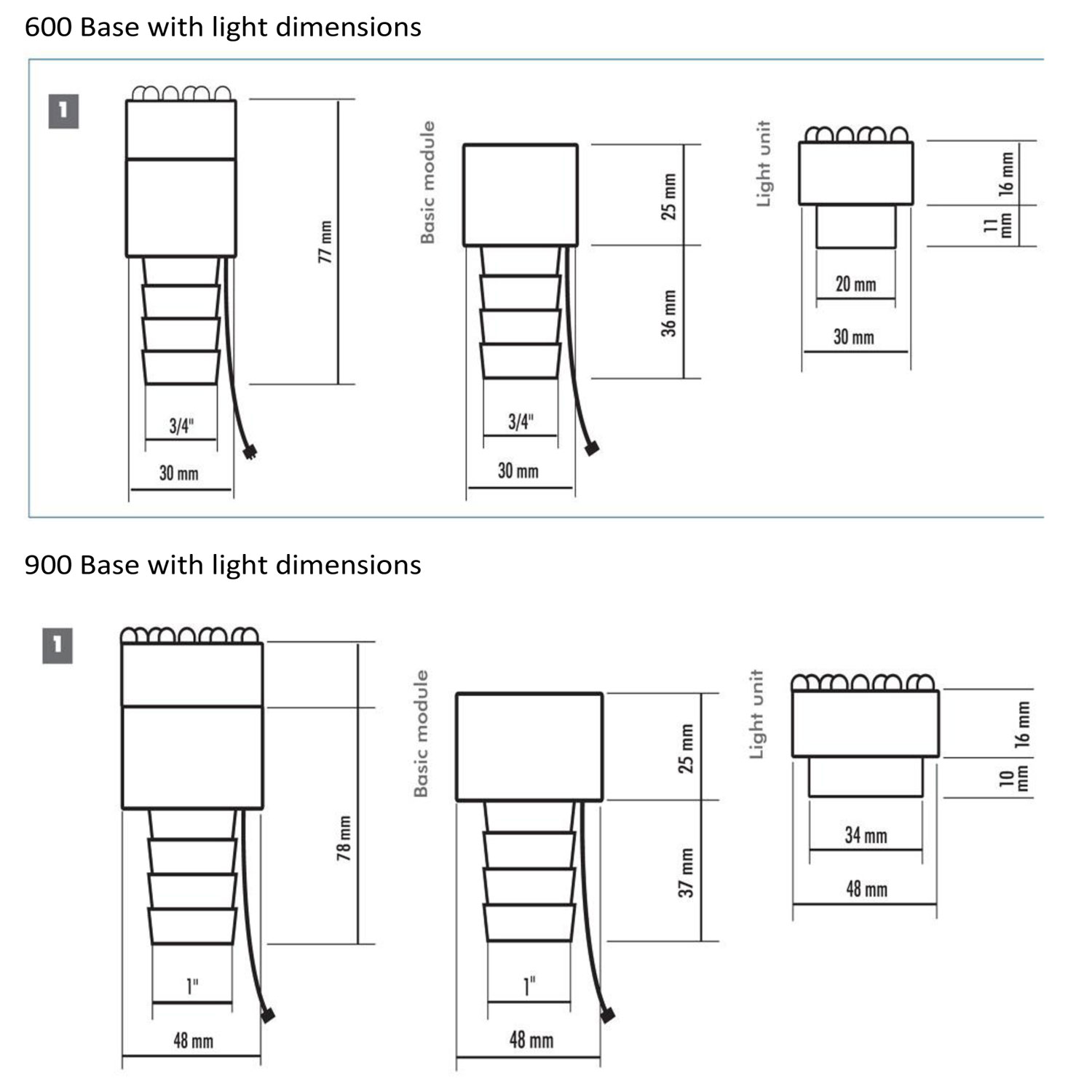 Seliger Quellstar 600 & 900 Base dimensions